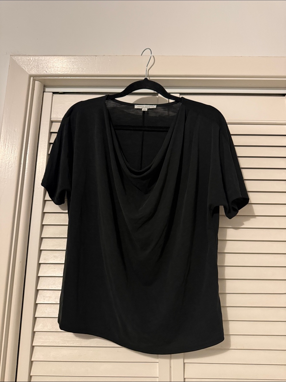 Green Envelope Black Draped Cowl Short-Sleeve Tee